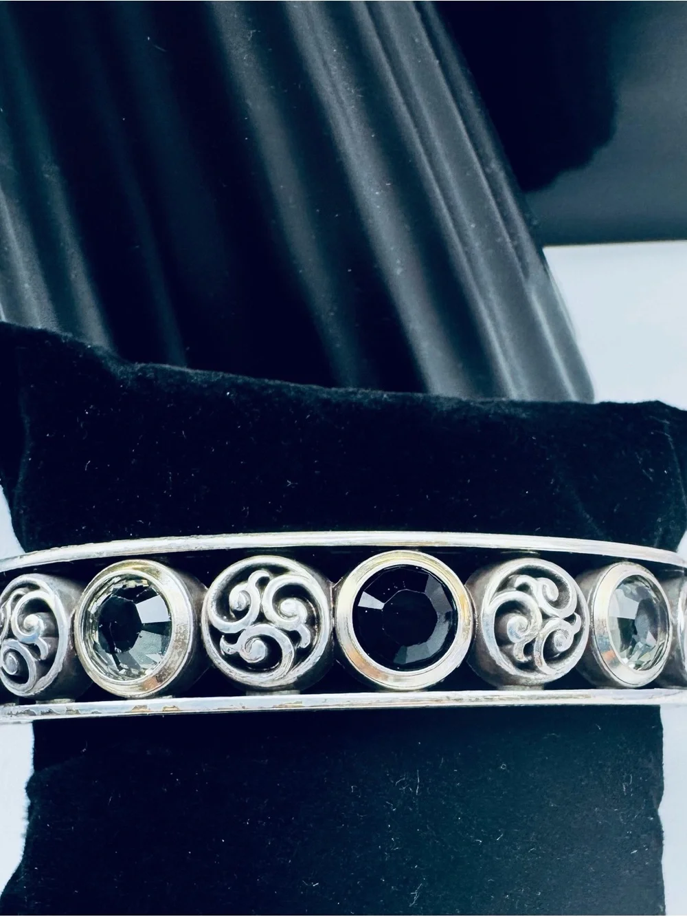 Brighton Ornate Bangle Bracelet with Black and Smoky Grey Crystal Accents